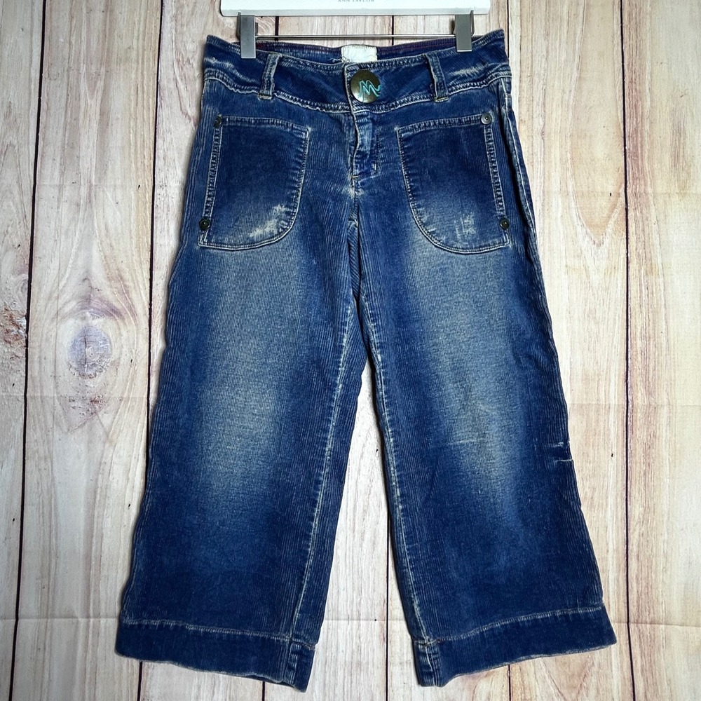 Marlow Corduroy Pants Women 28/7 Blue Wide Leg Cropped Y2K Retro Indie USA Made